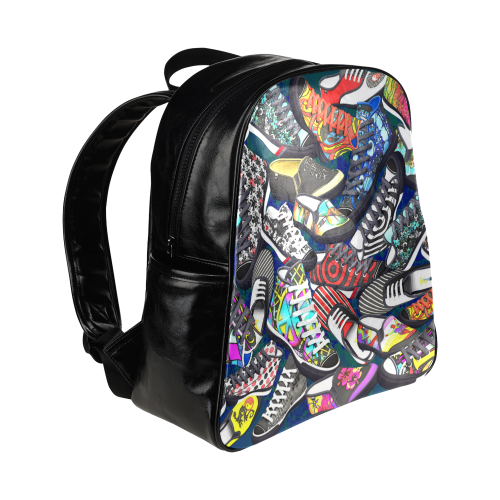 A pile multicolored SHOES / SNEAKERS pattern Multi-Pockets Backpack (Model 1636)