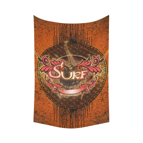 Surfing, surf design with surfboard Cotton Linen Wall Tapestry 60"x 90"