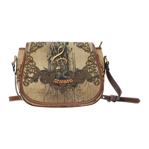 Music, clef with floral elements in rusty metal Saddle Bag/Small (Model 1649) Full Customization