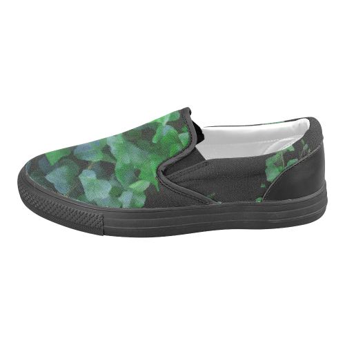 Vines, climbing plant on black Men's Unusual Slip-on Canvas Shoes (Model 019)