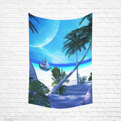 Awesome view over the ocean with ship Cotton Linen Wall Tapestry 60"x 90"