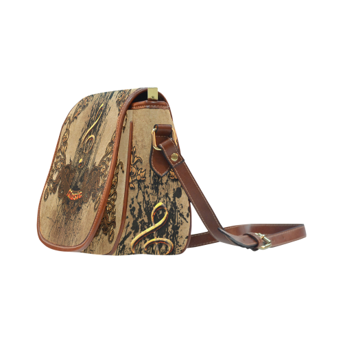 Music, clef with floral elements in rusty metal Saddle Bag/Small (Model 1649) Full Customization