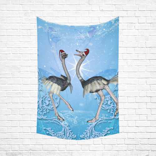 Dancing for christmas, cute ostrichs Cotton Linen Wall Tapestry 60"x 90"