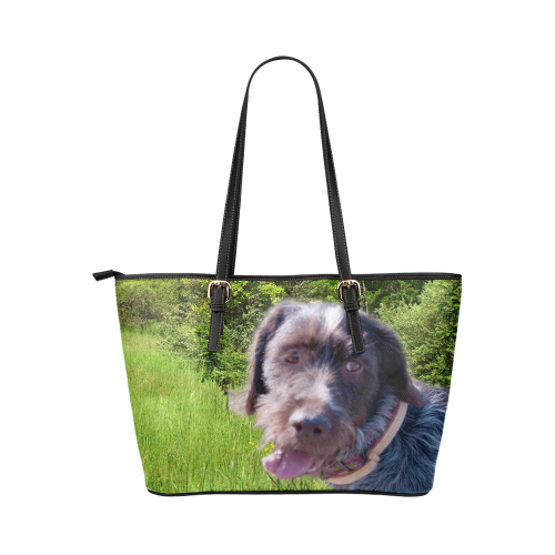 Dog Wirehaired Pointing Griffon Leather Tote Bag/Large (Model 1651)