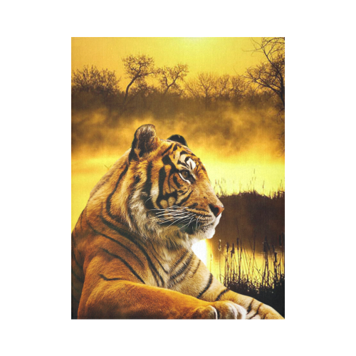 Tiger and Sunset Cotton Linen Wall Tapestry 60"x 80"