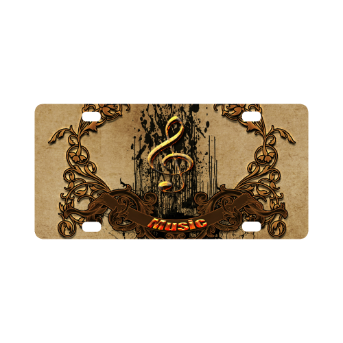 Music, clef with floral elements in rusty metal Classic License Plate