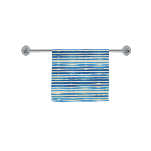 Watercolor STRIPES grunge pattern - blue Custom Towel 16"x28"