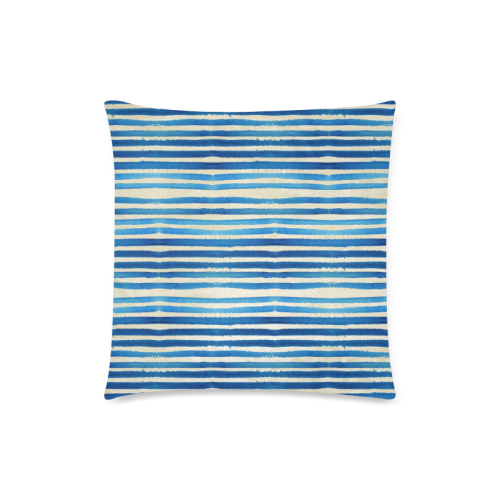 Watercolor STRIPES grunge pattern - blue Custom Zippered Pillow Case 18"x18"(Twin Sides)