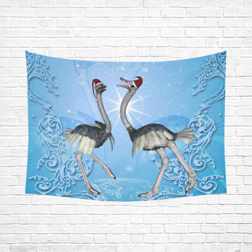 Dancing for christmas, cute ostrichs Cotton Linen Wall Tapestry 80"x 60"