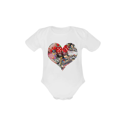 Heart Playing Card Shape - Las Vegas Icons Baby Powder Organic Short Sleeve One Piece (Model T28)