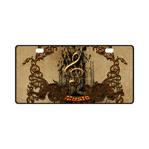 Music, clef with floral elements in rusty metal License Plate