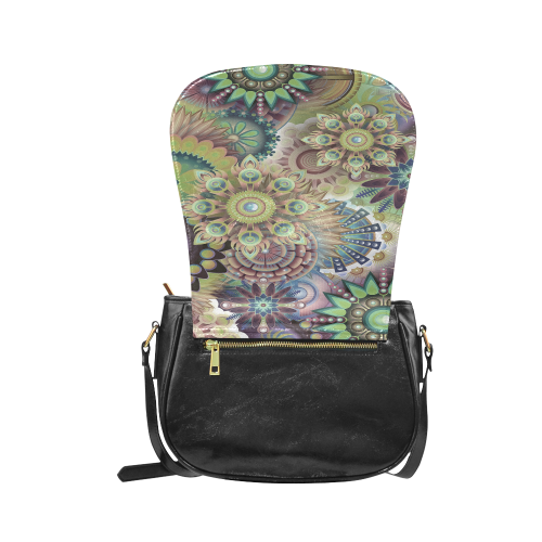 Flowering Fractal Green Whimsy Classic Saddle Bag/Small (Model 1648)