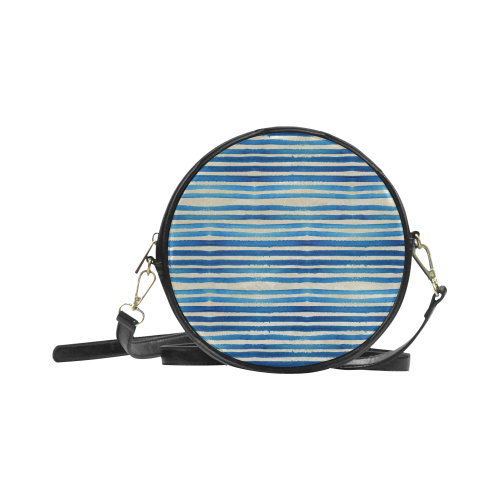 Watercolor STRIPES grunge pattern - blue Round Sling Bag (Model 1647)