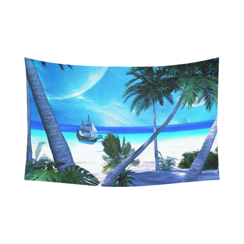 Awesome view over the ocean with ship Cotton Linen Wall Tapestry 90"x 60"