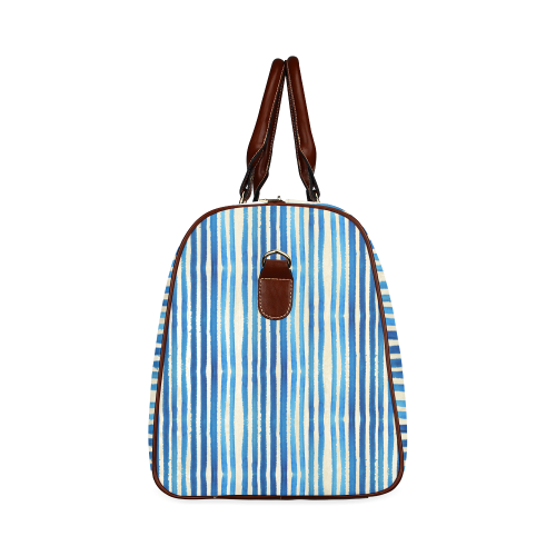 Watercolor STRIPES grunge pattern - blue Waterproof Travel Bag/Large (Model 1639)