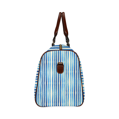 Watercolor STRIPES grunge pattern - blue Waterproof Travel Bag/Large (Model 1639)