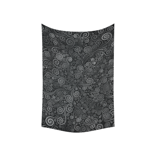Black and White Rose Cotton Linen Wall Tapestry 60"x 40"