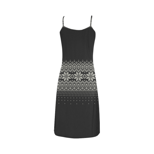 scandinavian christmas knit sweater pattern black Alcestis Slip Dress (Model D05)