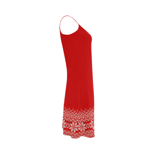scandinavian christmas knit sweater pattern red Alcestis Slip Dress (Model D05)