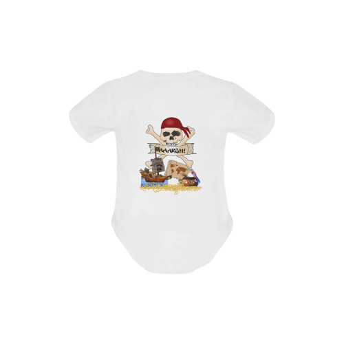 Pirate Ship, Treasure Chest and Jolly Roger Baby Powder Organic Short Sleeve One Piece (Model T28)