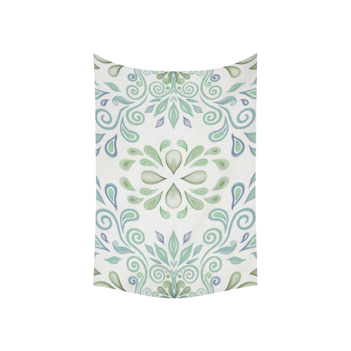Blue and Green watercolor design Cotton Linen Wall Tapestry 60"x 40"
