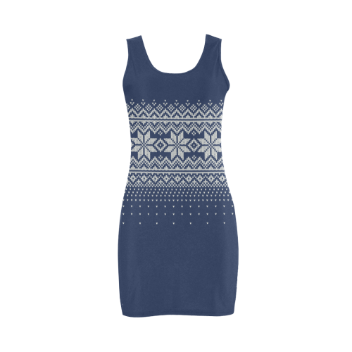 scandinavian christmas knit sweater pattern blue Medea Vest Dress (Model D06)