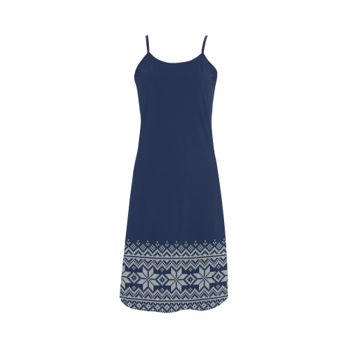 scandinavian christmas knit sweater pattern blue Alcestis Slip Dress (Model D05)