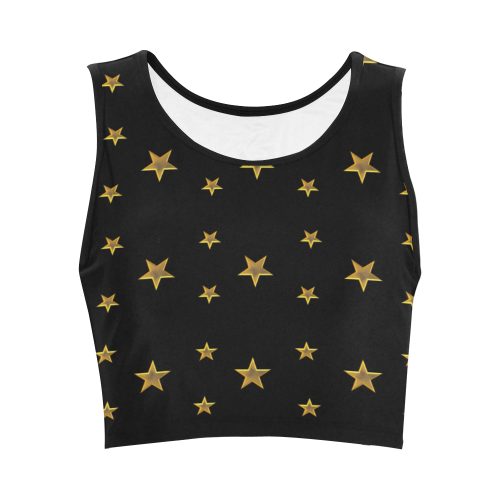 Twinkle Twinkle Little Star Gold Stars on Black Women's Crop Top (Model T42)