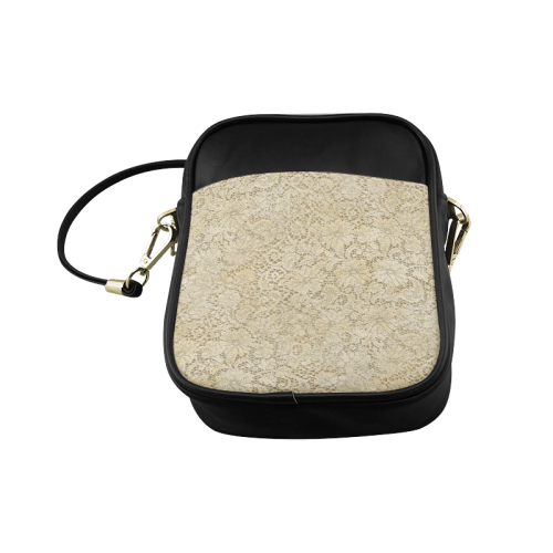 Old CROCHET / LACE FLORAL pattern - beige Sling Bag (Model 1627)