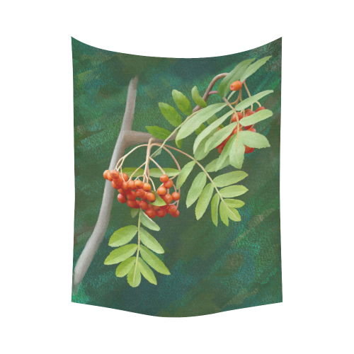 Watercolor Rowan tree - Sorbus aucuparia Cotton Linen Wall Tapestry 60"x 80"