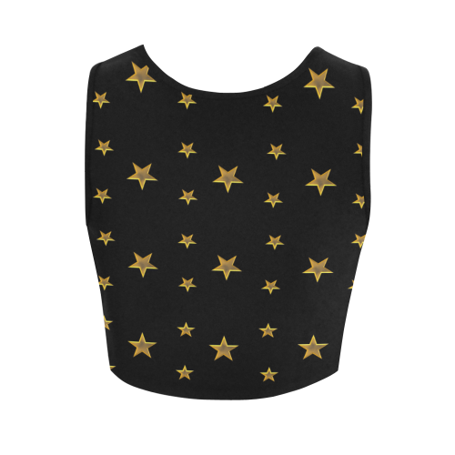 Twinkle Twinkle Little Star Gold Stars on Black Women's Crop Top (Model T42)