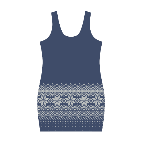 scandinavian christmas knit sweater pattern blue Medea Vest Dress (Model D06)