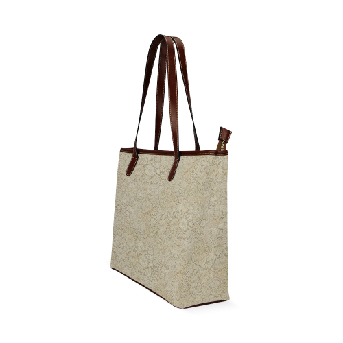 Old CROCHET / LACE FLORAL pattern - beige Shoulder Tote Bag (Model 1646)