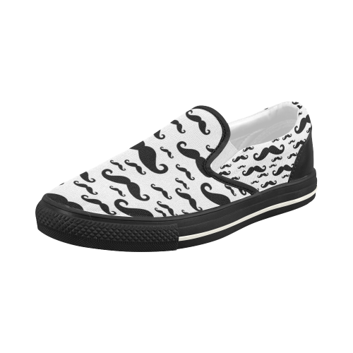 Black handlebar MUSTACHE / MOUSTACHE pattern Women's Slip-on Canvas Shoes (Model 019)