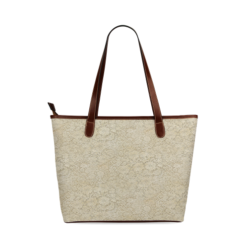 Old CROCHET / LACE FLORAL pattern - beige Shoulder Tote Bag (Model 1646)