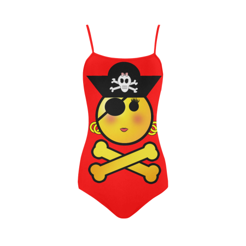 Pirate Emoticon - Smiley Emoji Girl Strap Swimsuit ( Model S05)