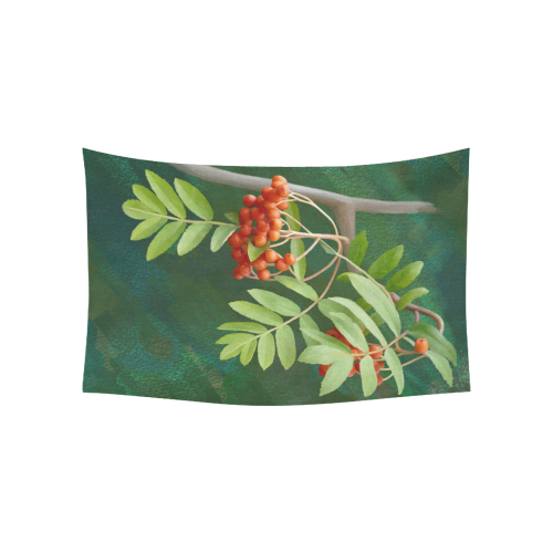 Watercolor Rowan tree - Sorbus aucuparia Cotton Linen Wall Tapestry 60"x 40"