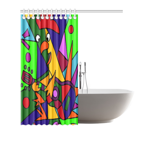 Funky Rooster Playing Guitar Abstract Art Shower Curtain 72"x72"