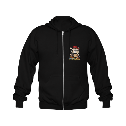 Pirate Ship, Treasure Chest and Jolly Roger Gildan Full Zip Hooded Sweatshirt (Model H02)