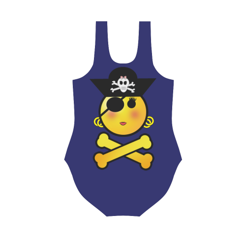 Pirate Emoticon - Smiley Emoji Girl Vest One Piece Swimsuit (Model S04)