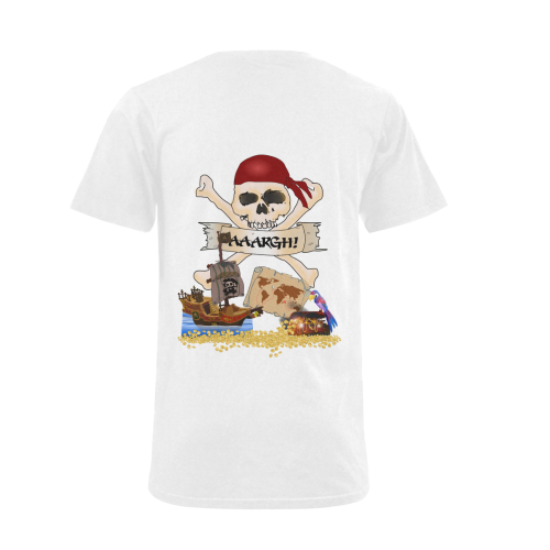 Pirate Ship, Treasure Chest and Jolly Roger Men's V-Neck T-shirt (USA Size) (Model T10)