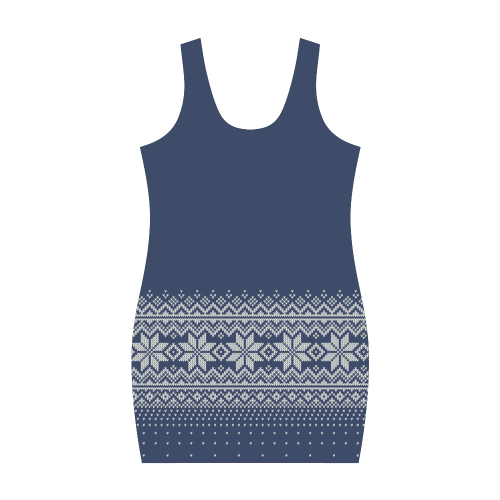 scandinavian christmas knit sweater pattern blue Medea Vest Dress (Model D06)
