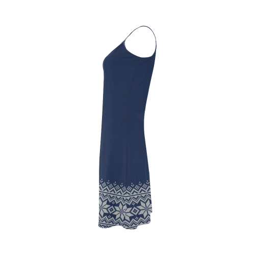 scandinavian christmas knit sweater pattern blue Alcestis Slip Dress (Model D05)