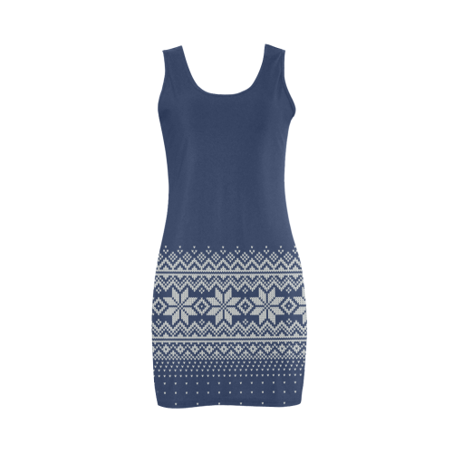 scandinavian christmas knit sweater pattern blue Medea Vest Dress (Model D06)