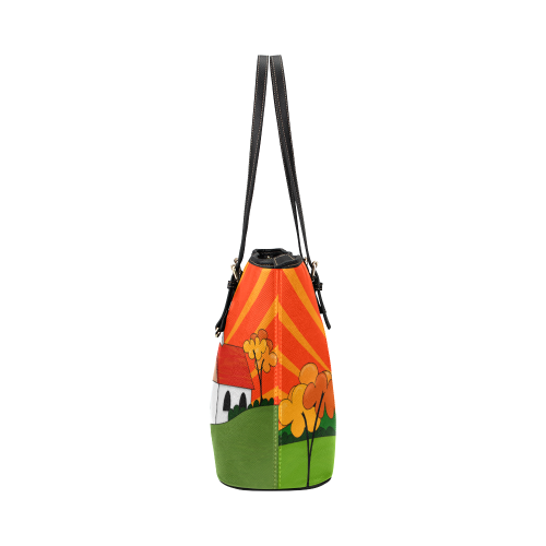 Clarice Cliff Inspired Landscape by ArtformDesigns Leather Tote Bag/Large (Model 1651)