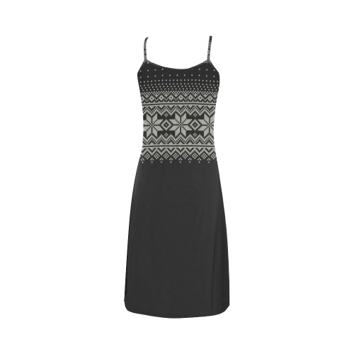 scandinavian christmas knit sweater pattern black Alcestis Slip Dress (Model D05)