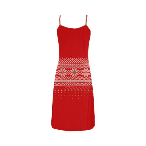 scandinavian christmas knit sweater pattern red Alcestis Slip Dress (Model D05)