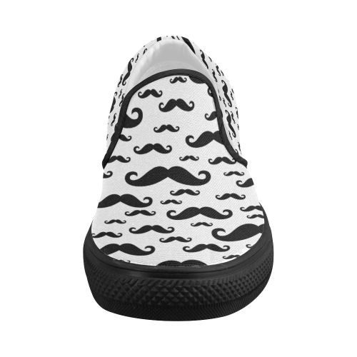 Black handlebar MUSTACHE / MOUSTACHE pattern Women's Slip-on Canvas Shoes (Model 019)