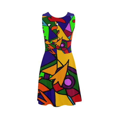 Funny Funky Rooster Playing Guitar Abstract Art Atalanta Sundress (Model D04)