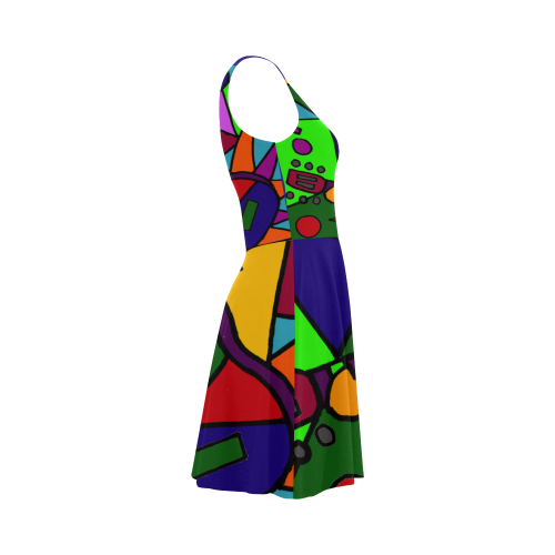 Funny Funky Rooster Playing Guitar Abstract Art Atalanta Sundress (Model D04)